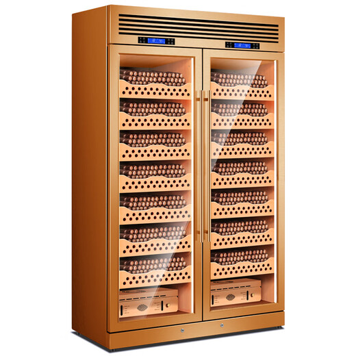 FUKE FK-340WB variable frequency constant temperature and humidity dual temperature Krupp stainless steel cigar cabinet red wine cabinet double doors need to be customized large capacity commercial brushed gold (cedar wood liner double door cigar cabinet)