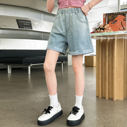 OEHE女童夏季薄款牛仔短裤儿童裤子中大童女孩学生外穿直筒热裤潮 9755红标 140