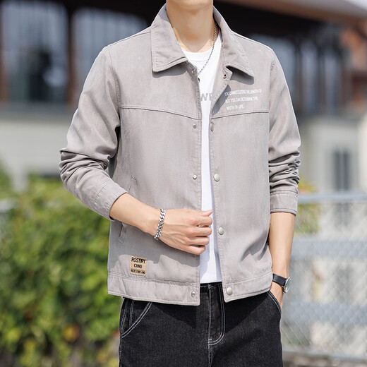 Jeanswest Jacket Men's Spring and Autumn Jacket Men's Trendy Men's Outerwear Versatile Work Clothes Lapel Casual Jacket Youth Top Autumn 2806 Dark Gray L