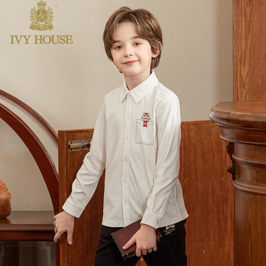 IVY HOUSE Ivy children's clothing for boys and girls, big and small, spring new style, knitted inner long-sleeved shirt, lion awakening New Year's wear, off-white 150cm (150/72)