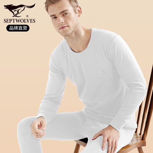 Seven Wolf White Underwear Men's Spring Cotton Autumn Clothes Autumn Pants Antibacterial Line Clothes Line Clothes Base Cotton Sweater Set
