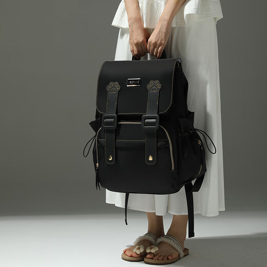 MECROWD妈咪包双肩包2025大容量大功能妈妈外出轻便背奶包手提母婴包 黑色