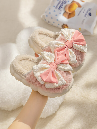 G.duck little yellow duck feels like stepping on shit, children's cotton slippers for girls in autumn and winter, cute princess indoor home warm fur slippers for girls, off-white, size 34, 35, inner length 20.5cm