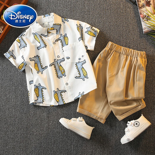 Disney boys summer suit 2025 new Korean style children's handsome clothes trendy boys summer fashionable two-piece set apricot bear 110cm (110cm)