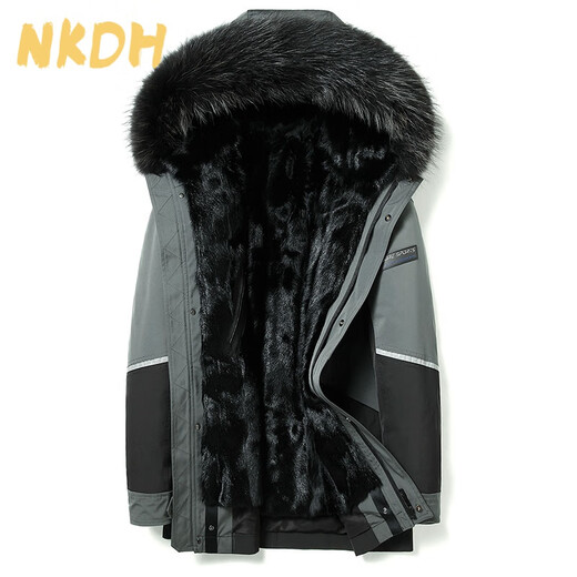 NKDH品牌貉子毛领皮草派克服男旱貂内胆皮毛一体大衣尼克休闲工装外套 图片色 XL 175