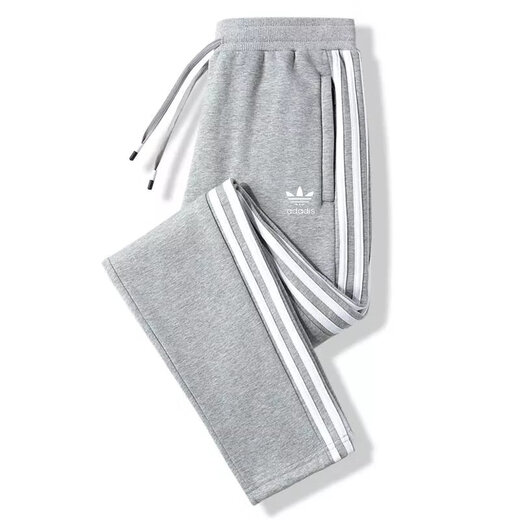 Casual clover sweatpants men's autumn and winter velvet trousers pure cotton with leg loose large size knitted straight sweatpants 035 blue drawstring 3XL recommended 140-160Jin Jin equals 0.5 kg