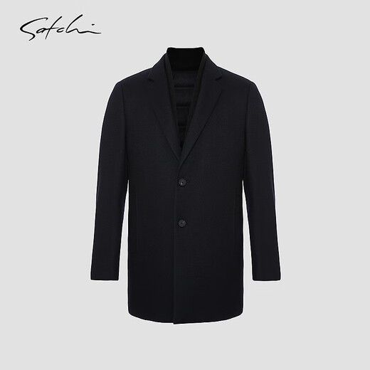 SATCHI Removable Goose Down Liner SATCHI Men's Woolen Coat 2025 Winter Mid-Length Wool Jacket Black M