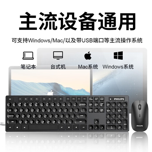 Philips (PHILIPS) SPT6103 Wireless Keyboard and Mouse Set Keyboard and Mouse Set Splatter-proof Design Business Office and Home Keyboard Laptop Universal Black