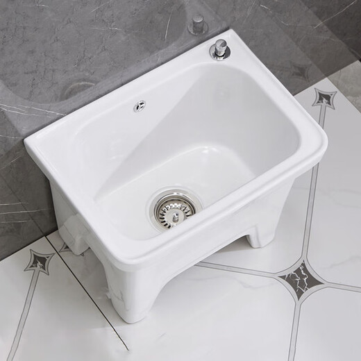 Qingshan empty balcony mop pool, ceramic mop pool, floor washing mop pool trough, bathroom floor-standing household mop basin, 34cm flat mouth, manual drain + drain pipe