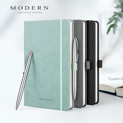 MODERN商务A5笔记本子皮面高档记事本带笔 创意手帐本 时尚会议笔记本子定制文具公司礼品企业刻字 典雅黑