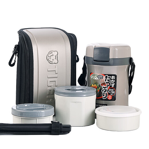 TIGER Insulated Lunch Box Large Capacity Extra Long Insulated 304 Vacuum Insulated Portable Student Japanese Cabinet Microwaveable Office Worker Gray 4 Layers 2L