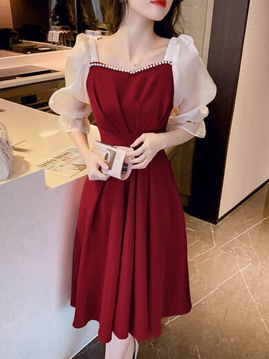 
White Mu Mu Toast Red Dress for Women's Native Year Bride Sense Red Skirt Small Dress Engagement Can Be Wear Red Five-Cents Sleeve High Quality L Recommended 100-120Jin [Jin equals 0.5 kg]