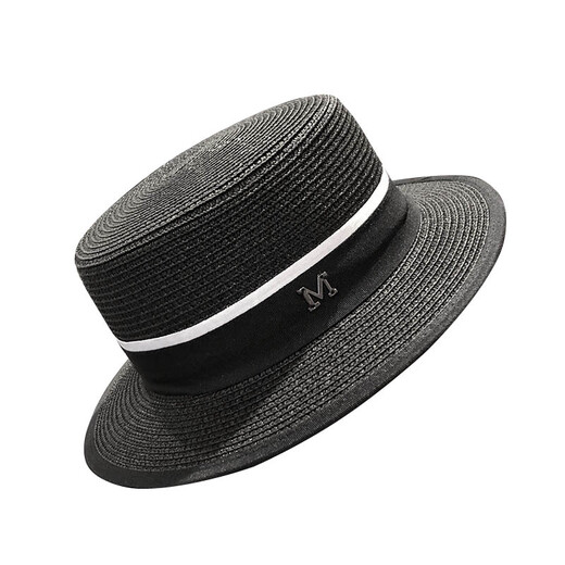 Woodpecker [Marke] Koreanische Flachflache Small-Rumpf-Strohhut für Frauen im Sommer im Sommer Sonnenschutz Strohwebel cooler Hut Internet Promi Sommer Mode britische Top-Hut weiß M kurzfristig Flachgras M (56-58 cm)