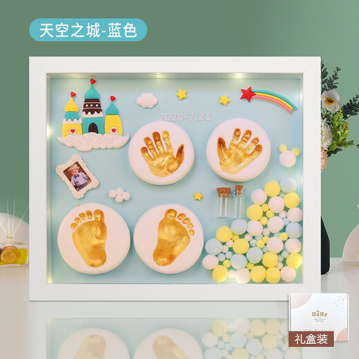 Taoshang Baby Full Moon Commemorative Hand and Foot Print Mud Newborn Baby Hand and Foot Mud Mud 100th Birthday Photo Frame 12-inch White Frame White-Dragon Baby Model