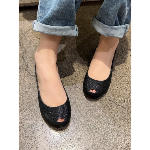 Melissa（梅丽莎）巴西Melissa梅丽莎果冻鞋女夏季一脚蹬平跟鱼嘴内增高单鞋浅口 闪粉鱼嘴单鞋 金色 35.5 标准码35/36