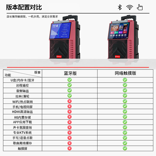Konka square dance audio with display screen wireless microphone home ktv singing karaoke karaoke machine touch all-in-one live video home Bluetooth outdoor trolley speaker touch version + 1 microphone