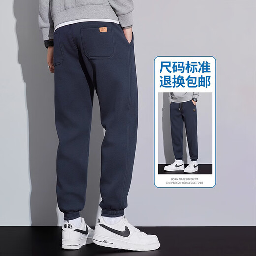 Jeansves velvet thickened pants for men in autumn and winter trendy leggings sweatpants loose sports pants for men new cotton elastic casual trousers 668 navy blue XL (recommended 125-145Jin Jin equals 0.5kg)