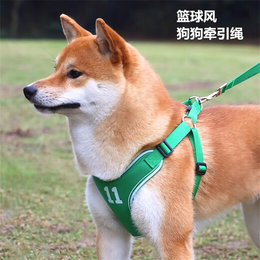 Pet-free dog leash vest type small and medium-sized dog leash basketball sports style Shiba Inu Teddy dog walking leash dog harness yellow M (chest 52-64cm) recommended 15-28 Jin Jin equals 0.5 kg