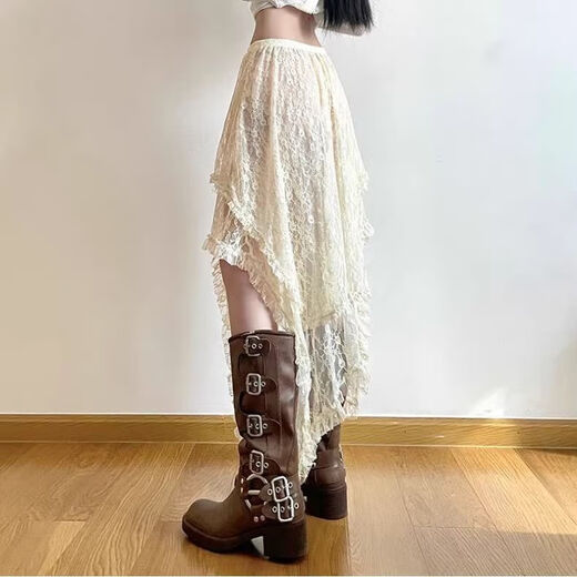 Xier fat mm Korean style lace skirt mid-length stacked butt curtain design irregular hem long skirt holiday style one size fits all up to 120 Jin Jin is equal to 0.5 kg