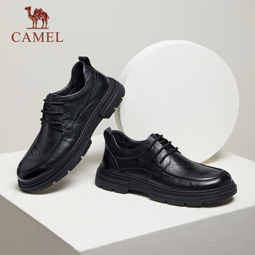 骆驼（CAMEL）牛皮系带经典商务休闲德比皮鞋男结婚新郎 G14A155634 黑色 40