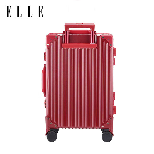 ELLE法国品牌行李箱红色26英寸铝框时尚拉杆箱大容量女士结婚密码箱