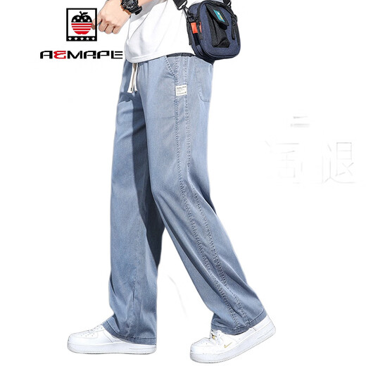 AEMAPE垂感天丝牛仔裤男士宽松直筒休闲裤男潮牌冰丝凉感夏季薄款长裤男 GF1XM13-1048灰色 XL 建议135-155斤