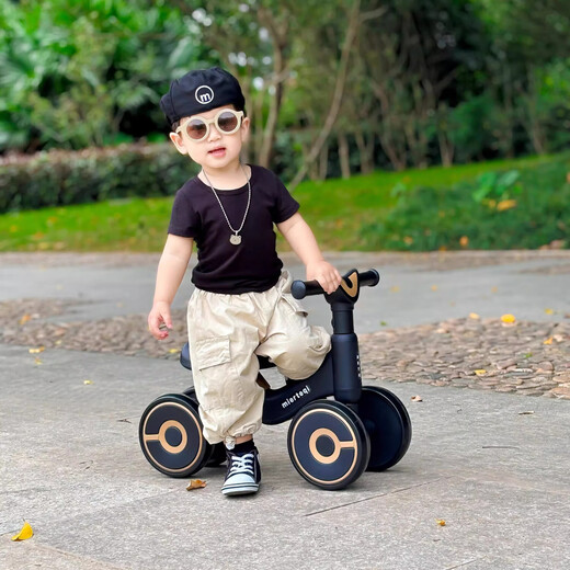 爱婴树儿童车平衡车1-3岁宝宝男女孩滑步车婴儿入门学步四轮滑行溜溜车 青咖白+【音乐灯光】升级版 静音耐磨轮/防侧翻