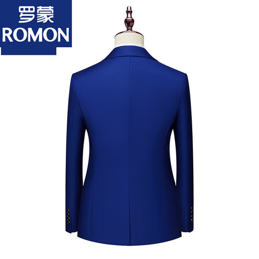 ROMON men's suit casual suit groom formal suit groomsman male business wedding suit interview engagement sapphire blue XL