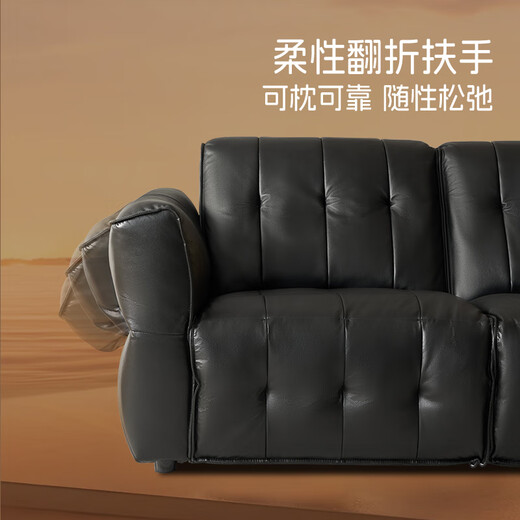 
Gu Jia Home (KUKA) large black cow sofa retro top layer cowhide sofa living room large seat 1283 [brown brown brown] three-person seat