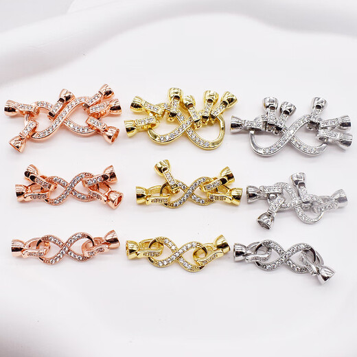 Fat Donglai's same 18K gold pearl necklace buckle head 18K gold-filled 8-character single and double three-row buckle, handmade diy multi-purpose, white gold-single row (8-character buckle)