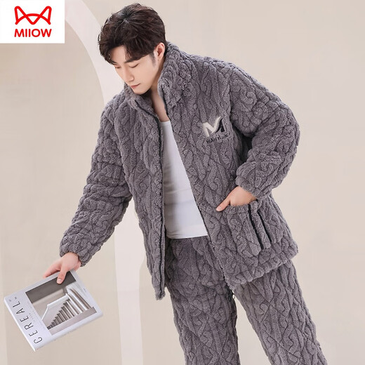 Catman (Miiow) Neuer Herbst- und Winter-Dreischicht-Baumwoll-Pyjamas-Korallen-Samt und Samt, der Flanell-Hauskleidung Winteranzug Dunkelbraun M6627 3-Layer L [95-120jin [Jin ist gleich 0,5 kg]] Dreischichtig eingedickt