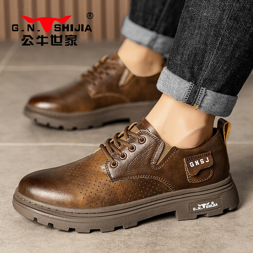 Bull Family Herrenschuhe 2025 SOMMER NEUER HOOL HOOL AMMREHALE RETRO CLASSIGKEITENLEDERSUSSUSSUSSCHUSS MARTIN SHOUS STOUTS BRONZE [Hollow atmable Style] GN124101179 43 (Sportschuhe Größe)