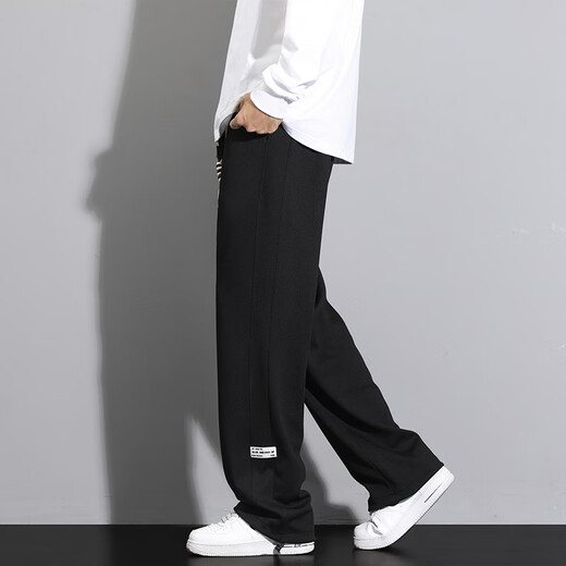 Foss Phil Ananas Grid Straight Casual Hosen Herren Winter Frühlings- und Herbststil High Street Trendy Sports Lose Bettweite Weitbeine Schieberhosen Trendy Marke 718-K930 Black 2xl [Empfohlen 160-175jin [Jin gleich 0,5 kg]]