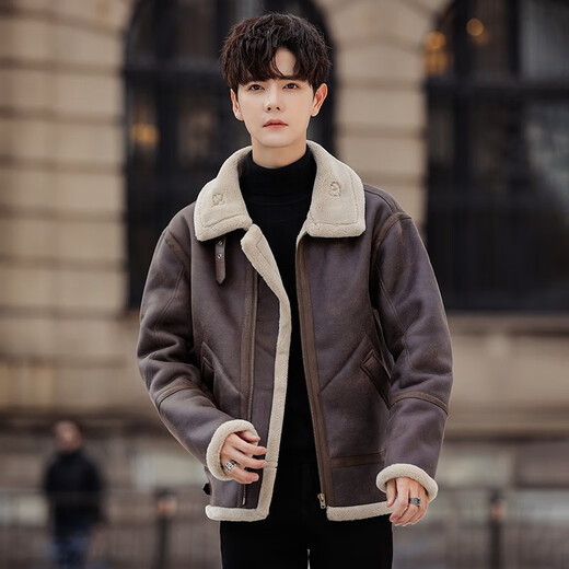 Универсальная мужская зимняя куртка Mr. Guan's с мехом, свободная мотоциклетная кожаная куртка из замши из овечьей шерсти плюс бархатная зимняя теплая теплая куртка Nike 918 коричневого цвета 2XL