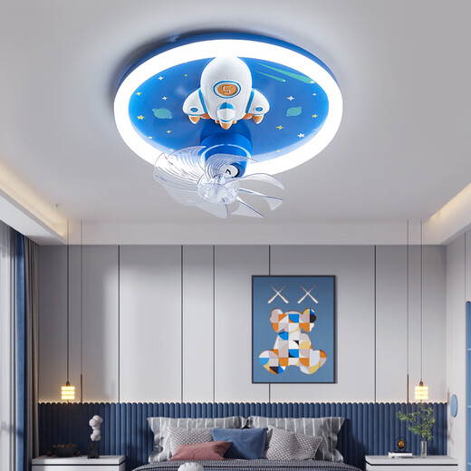 Menghu Kinderzimmer Fan Lichter Jungen und Mädchen Schlafzimmer Rocket Starry Himmel High Bright Eye Protection Smart Fernbedienung Sprach Deckenlampe 9194 Rocket Fan-offline Smart Voice