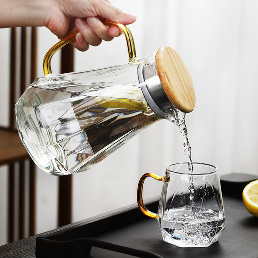 Su's ceramic high borosilicate glass large capacity cold water kettle, juice kettle, tea kettle, cold water cup, glass cup, diamond kettle, one pot, four cups