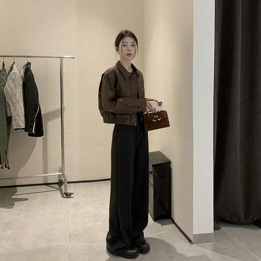 
GARNUO Maillard Brown Small Leather Jacket Women's 2025 Spring and Autumn New Small Pu Motorcycle Suit Retro Short Jacket Brown M[101-110Jin[Jin equals 0.5 kg]]