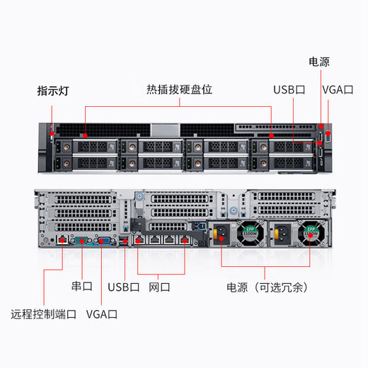 Dell Server Host R740 / R750XS 2U Rack Server Virtualisation hôte R740 1 * Médaille de bronze 32046 Core 6 Thread 128g Mémoire 4 * 12TBSASH755