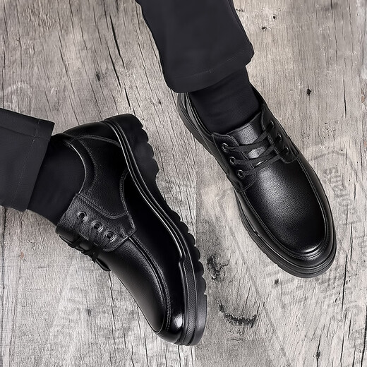 
Portulese leather shoes for men versatile lace-up business formal casual shoes lightweight round toe daddy shoes 6627 black 44