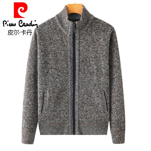 
Pier Cardin Middle-aged Men's Wool Cardigan Daddy's Coat with Fleece Thickened Spring and Autumn Knitted Large Size Sweater Light Gray 175/88A