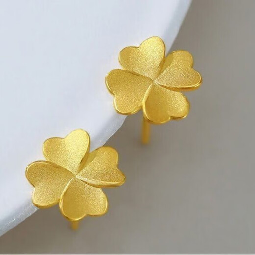 Vatican-made Old Phoenix Gold Store model gold-plated 999 pure silver four-leaf clover earrings for women 5G gold-wrapped silver earrings 2024 for girlfriend gold-wrapped silver + ancient four-leaf clover small earrings 2.3g