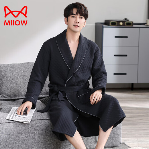 Cat Man (MiiOW) nightgown men's pure cotton long-sleeved bathrobe 2025 spring and autumn new large size pajama robe thickened air cotton to keep warm 26M6296 4XL