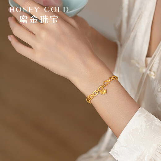 
HONEYGOLD Honey Gold Jewelry Gold Bracelet Foot Gold Ancient Handmade Gold Square Realm Large Hand Garment HGA1513 Working fee 675 yuan/piece 21.27g 19cm