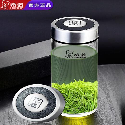 希诺（HEENOOR）玻璃杯单层加厚便携大容量茶杯男士车载带滤网商务杯XN-6016 6191-新款小熊-410毫 带滤网