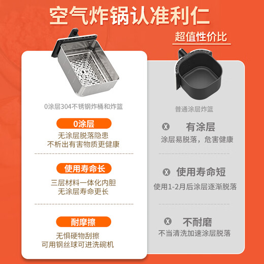 Liven air fryer, uncoated 304 stainless steel frying basket, 7L smart visual large capacity, can grill whole chicken without turning over metal cavity KZ-D7170