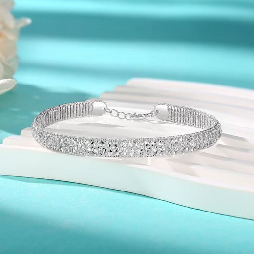 Yuan Shengfu's new PT950 fine filigree platinum bracelet, fashionable and versatile platinum baby's breath bracelet with adjustable opening, 10.94g/thickness, about 5.8mm