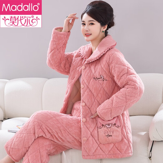 Pyjama modal pour les femmes en automne et en hiver, en velours corallien épaissi à trois couches, les mères de l'âge moyen et âgées fixent des vêtements d'hiver Style d'hiver 1105 rose L (165)