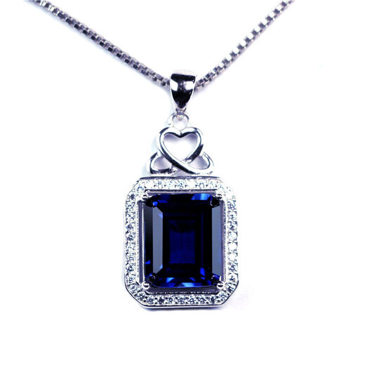 Zhuo Liang Collection Grade Rectangular Tanzanite Sapphire Pendant Necklace Women's Royal Blue Tanzanite Necklace White Gold (Main Stone 10X12mm) No Chain