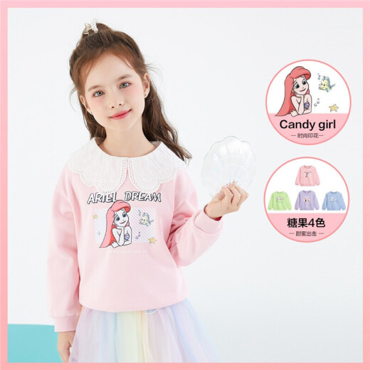 Disney Disney Children's Clothing Children Girls Knitted Cartoon Round Neck Sweatshirt Cute Pullover Simple Baby Long Sleeve Top 2021 Spring DB121AA20 Peach Pink 130