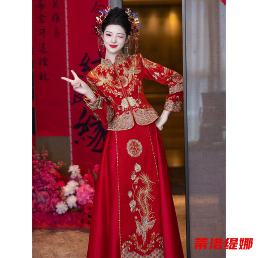 Tilotina Xiuhe Clothes Bridal New Year's Wedding Clothes Chinese Wedding Clothes Winter Toast Clothes Dragon and Phoenix Gown Small Xiuhe Feng Laiyi Simplified Version S 160